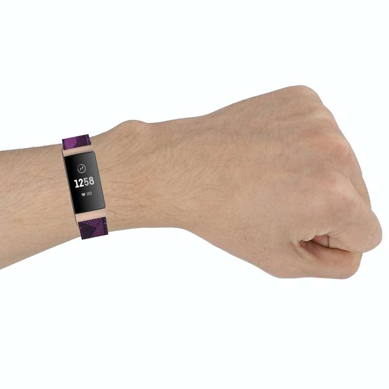 For Fitbit Charge 4 / Charge 3 / Charge 3 SE Stainless Steel Head Grain Nylon Denim Replacement S...