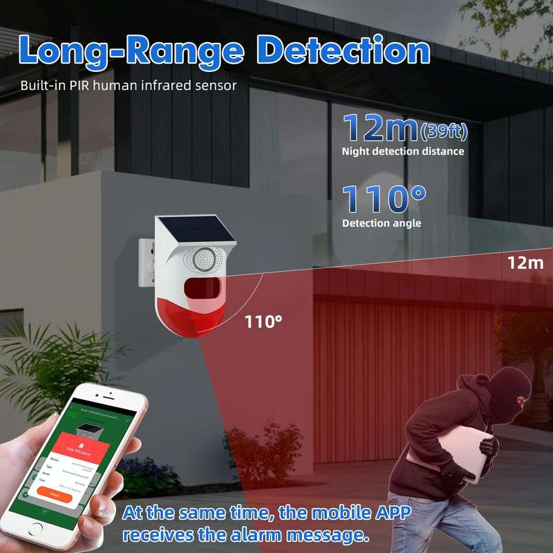 CT80R USB Upgrade Model Infrared Motion Detector Solar Outdoor PIR Wireless Strobe Siren Detector...
