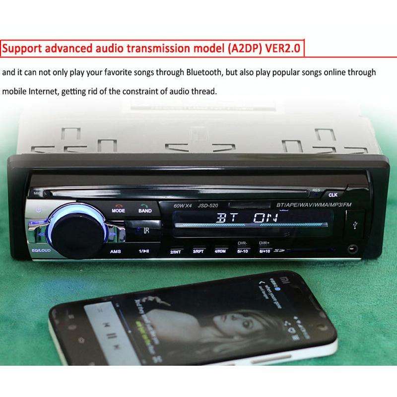 JSD-520 Car Stereo Radio MP3 Audio Player Support Bluetooth Hand-free Calling / FM / USB / SD, Or...