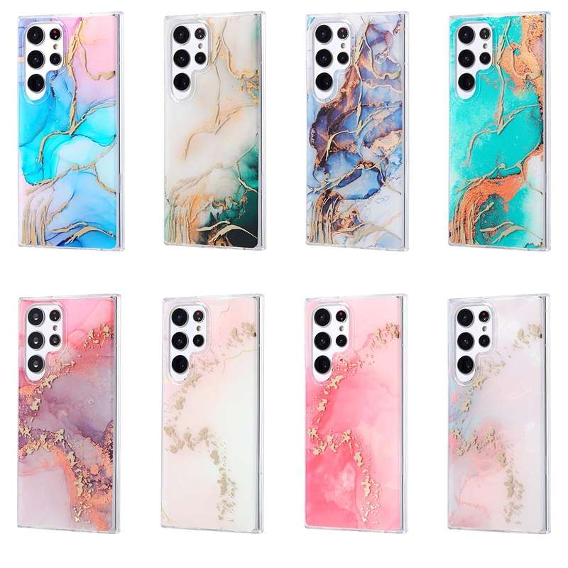 For Samsung Galaxy S23 Ultra 5G Coloured Glaze Marble Phone Case(Pink Gold)
