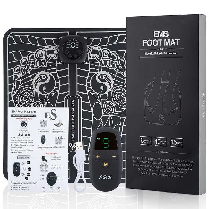 EMS Rechargeable Pulse Foot Massage Machine Foot Pad Physical Therapy with Remote Control