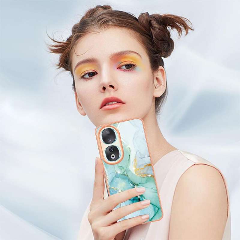 For Honor 90 5G Electroplating Marble Dual-side IMD Phone Case(Purple 002)