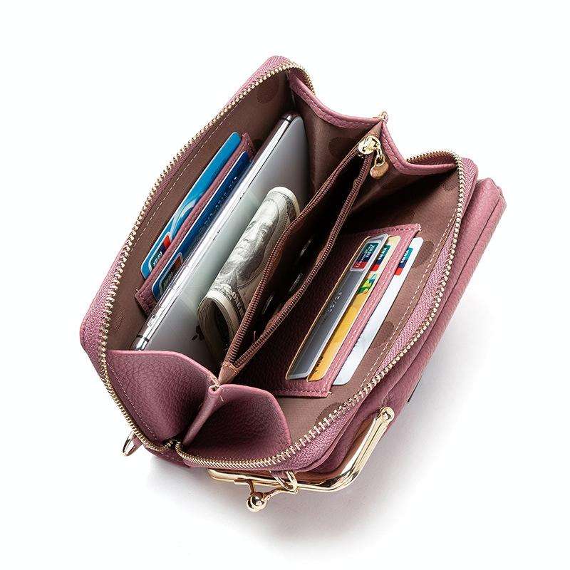 H2107 Ladies Mobile Phone Bag Shoulder Messenger Bag Pebbled Zipper Wallet(Pink)
