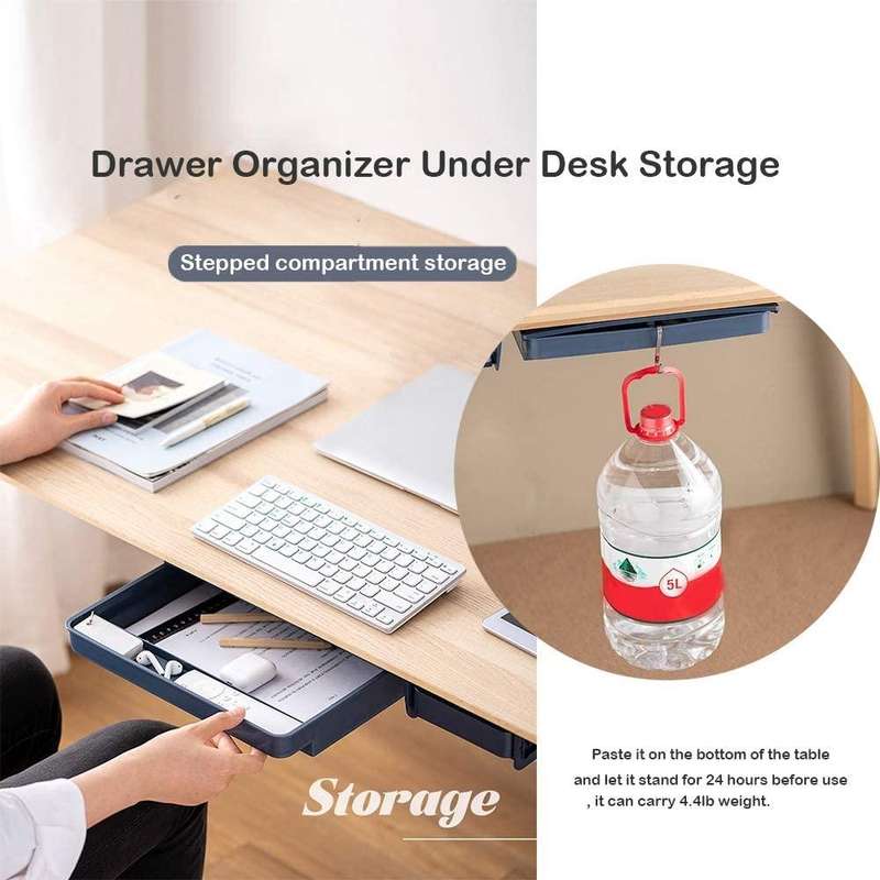 Under-Desk Storage Box Stationery Sundries Organize Hanging Box Hidden Drawer, Color: Blue Small