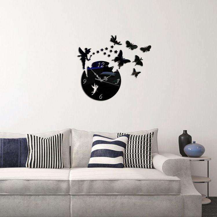 Butterfly Star 3D Acrylic Stereo Living Room Bedroom Decorating Mirror Wall Clock(Silver)