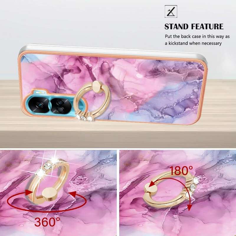 For Honor 90 Lite 5G Electroplating Marble Dual-side IMD Phone Case with Ring(Pink 013)