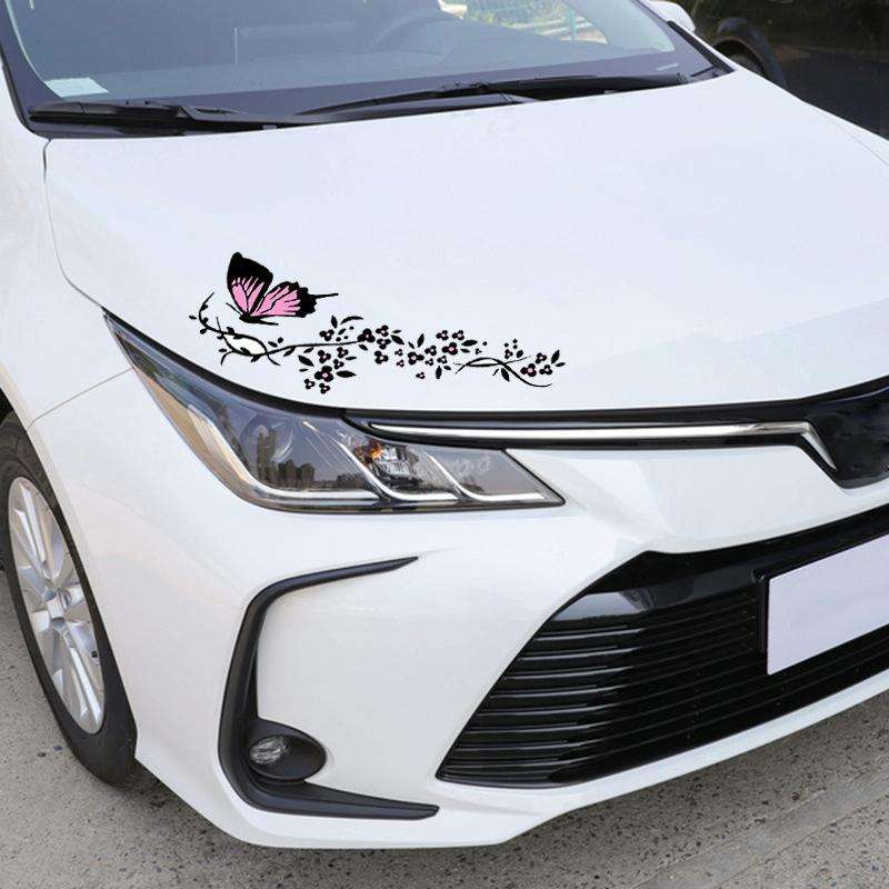 2 Pairs R729 Butterfly Flower Car Sticker Butterfly Love Flower Personality Engine Cover Body Dec...