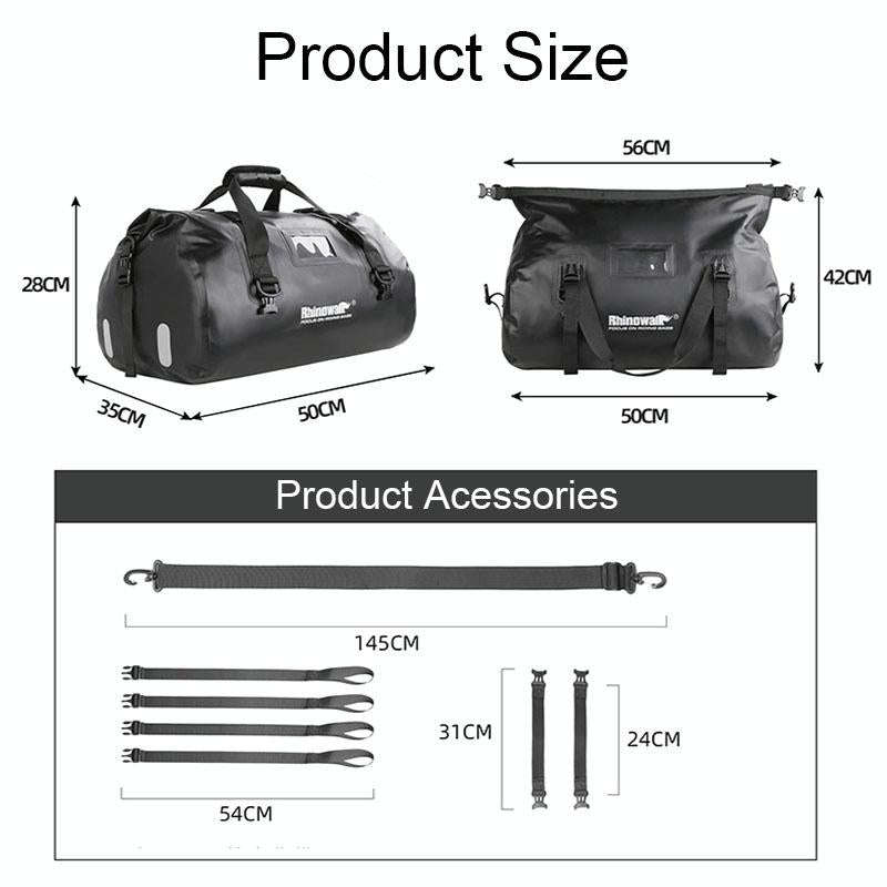 Rhinowalk MT20450 45L Large Capacity Portable Waterproof Motorcycle Tail Bag(Black)