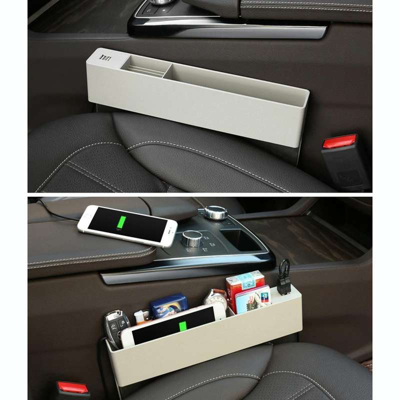 Universal Car Multi-functional Charger Console Side Pocket Seat Gap Side Storage Box, with 2 USB ...