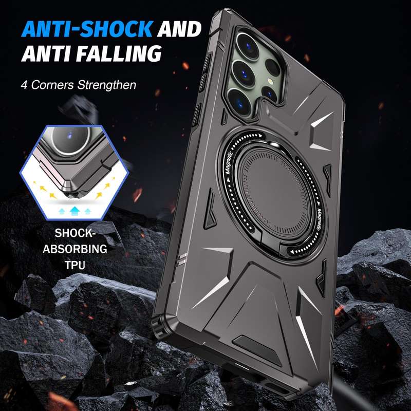 For Samsung Galaxy S24 Ultra 5G MagSafe Magnetic Shockproof Phone Case with Ring Holder(Dark Grey)