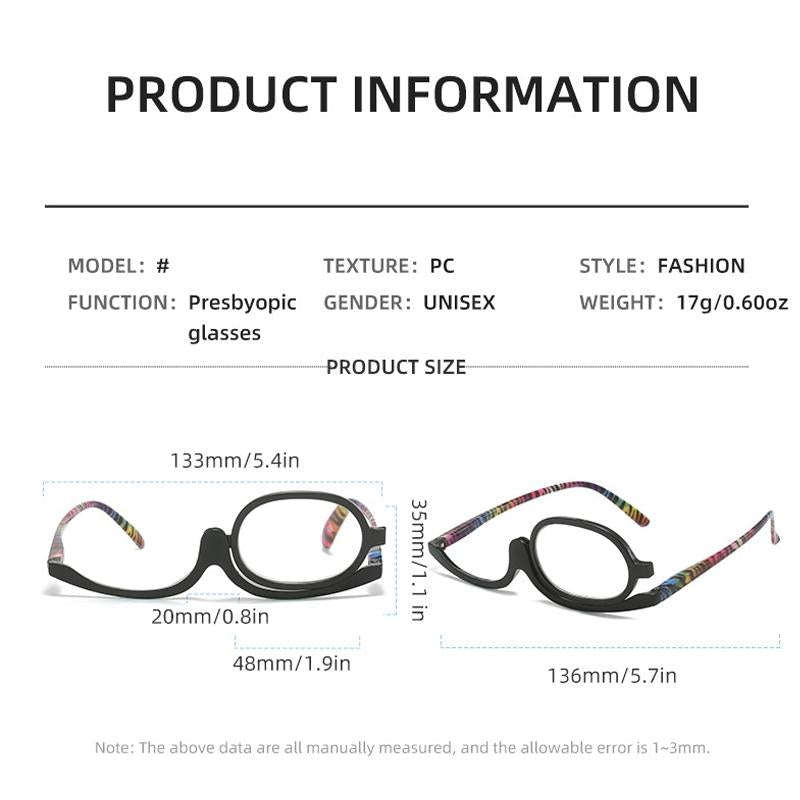 Makeup Presbyopic Glasses Monolithic Reading Glass Magnifying Glass, Degree: +100(Black)