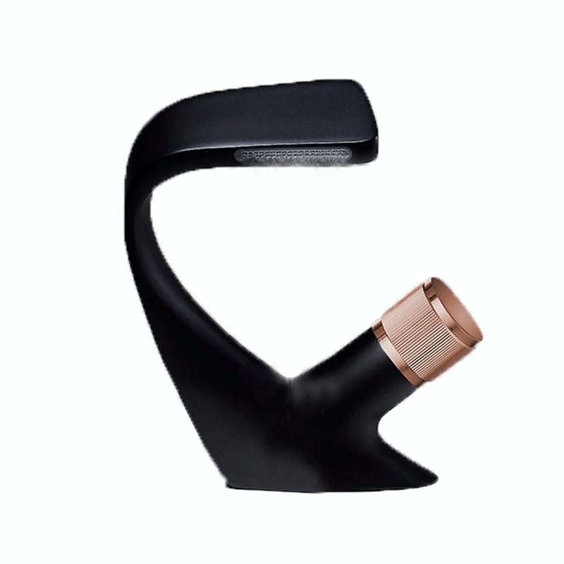 Basin Waterfall Type Hot & Cold Water All-Copper Faucet Bathroom Sanitary Ware (Black Gold)