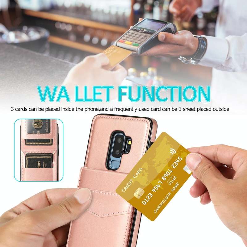 For Samsung Galaxy S9 Plus Solid Color PC + TPU Protective Case with Holder & Card Slots(Rose Gold)