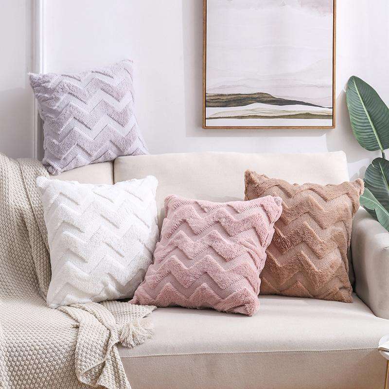 Double-Sided Plush Pillow Home Sofa Cushion Pillowcase, Size: 45x45cm Without Core(Gray Big Waves)