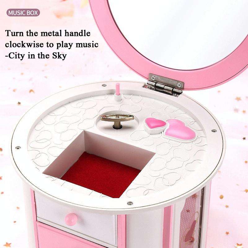 Round Three-Layer Small Drawer Storage Music Box Simple Fresh Jewelry Box Creative Gifts(White Pe...