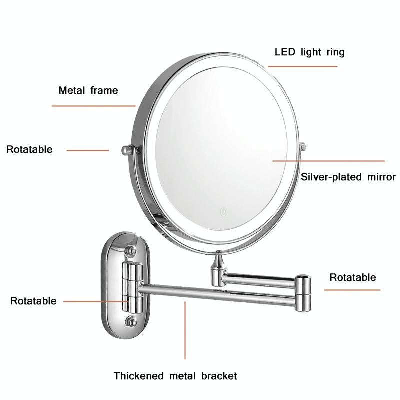 8 Inch Wall-Mounted Double-Sided Makeup Mirror LED Three-Tone Light Bathroom Mirror, Colour: Batt...