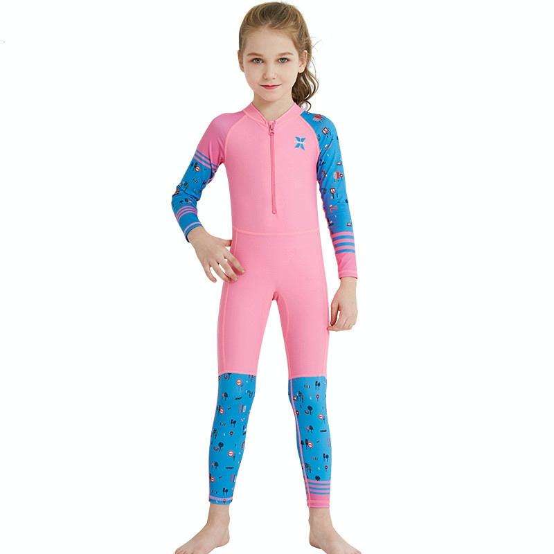 DIVE & SAIL LS-18822 Children Diving Suit Outdoor Sunscreen One-piece Swimsuit, Size: L(Girl Pink)
