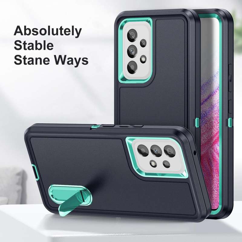 For Samsung Galaxy A53 3 in 1 Rugged Holder Phone Case(Dark Blue+Light Blue)