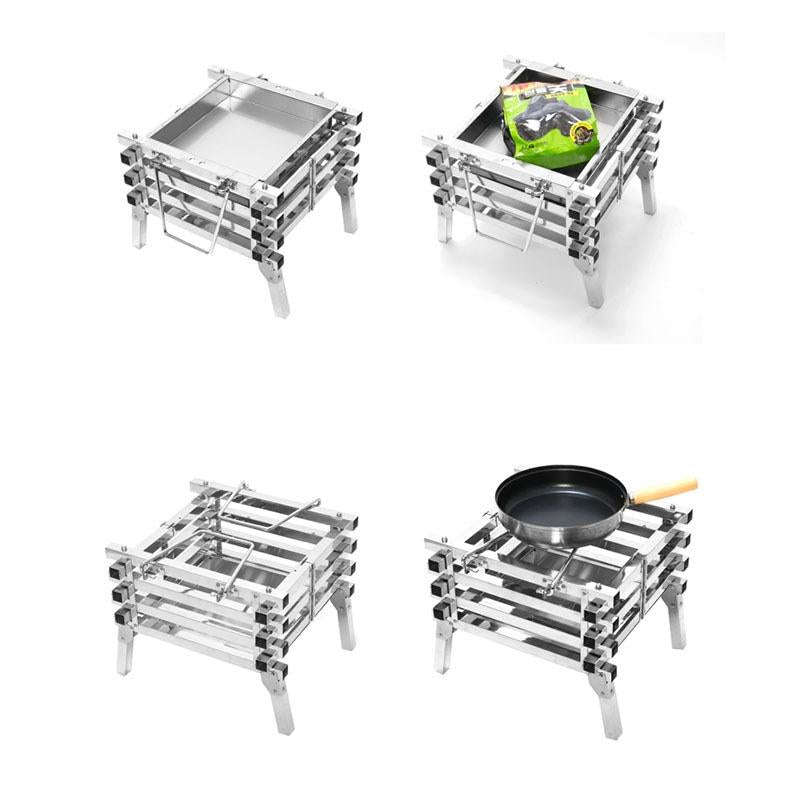 CF-723 All Stainless Steel Camping Folding Portable Barbecue Grill Charcoal Grill Wood Stove