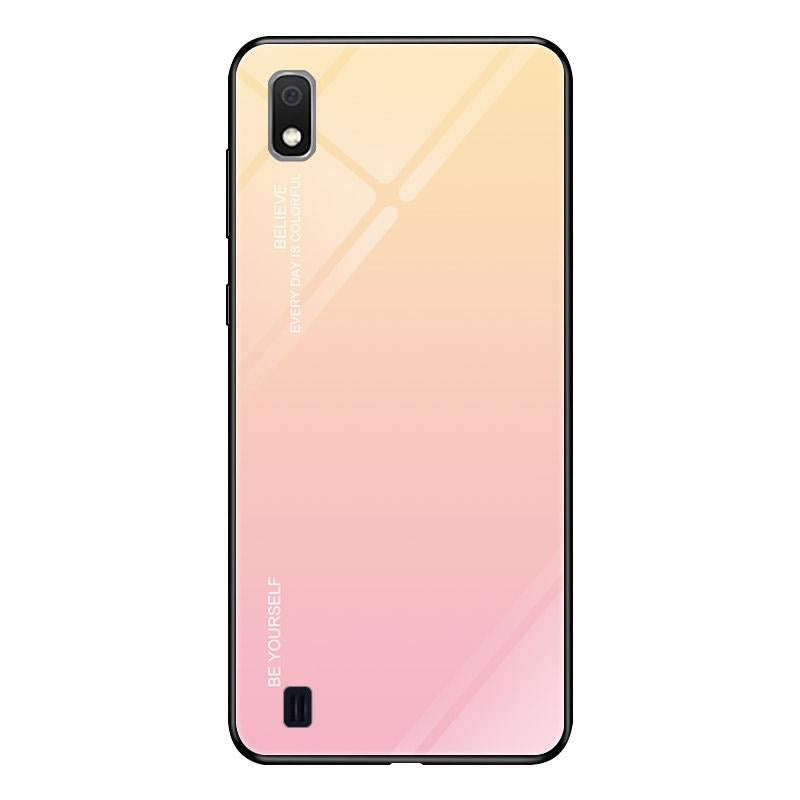For Galaxy A10 Gradient Color Glass Case(Yellow)
