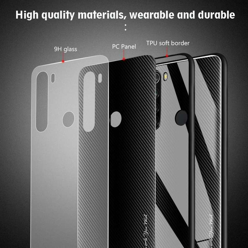 For Xiaomi Redmi Note 8 Carbon Fiber Texture Gradient Color Glass Case(White)