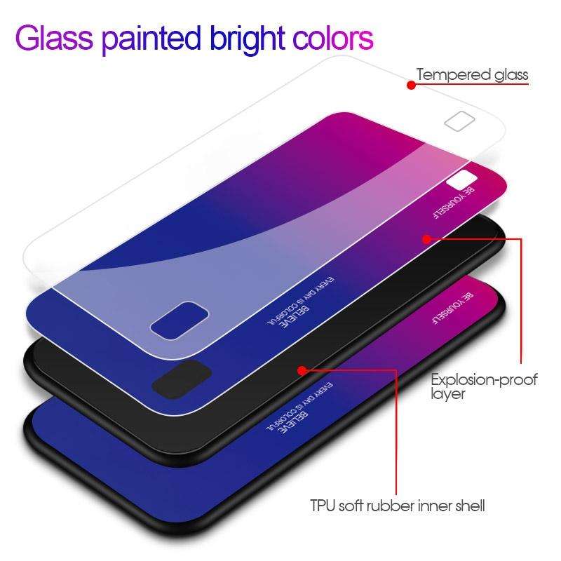 For Galaxy A10 Gradient Color Glass Case(Blue)