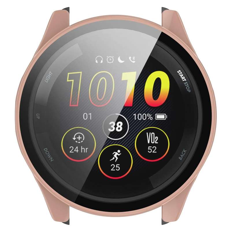For Garmin Forerunner 265 PC + Tempered Glass Film Integrated Watch Protective Case(Sakura Pink)