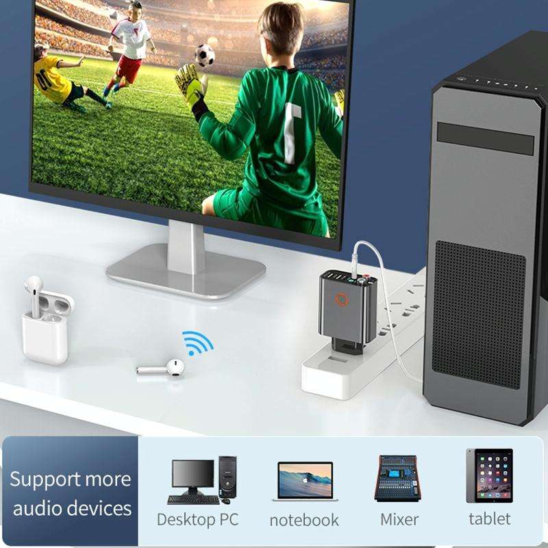 K16 2 in 1 3.5mm AUX + RAC Dual Output Plug-in Bluetooth 5.0 Audio Transmitter Receiver with Remo...