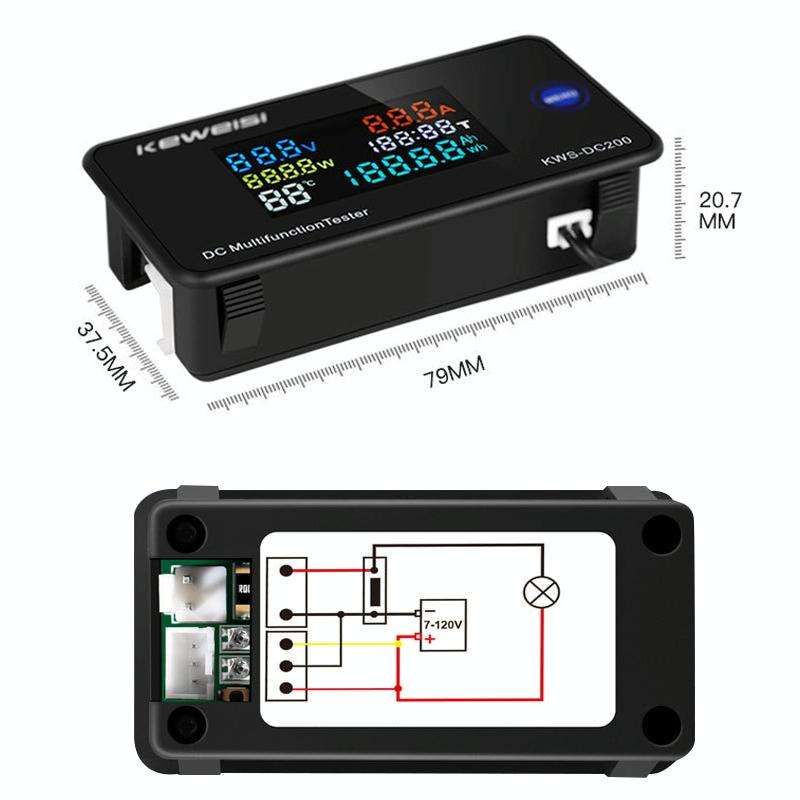 KWS-DC200-100A 8-120V DC Digital Display Voltage Current Watch with Shunt(Black)