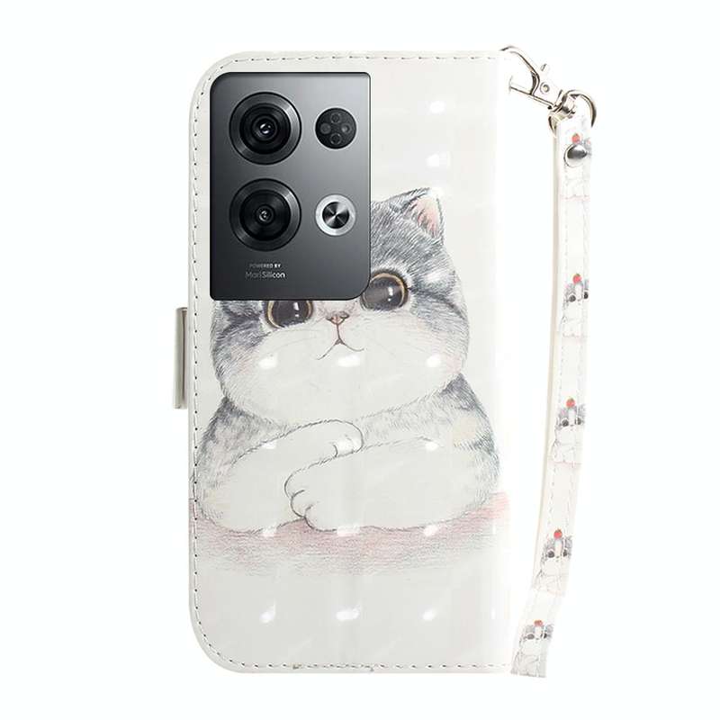 For OPPO Reno 8Pro 3D Colored Horizontal Flip Leather Phone Case(Cute Cat)