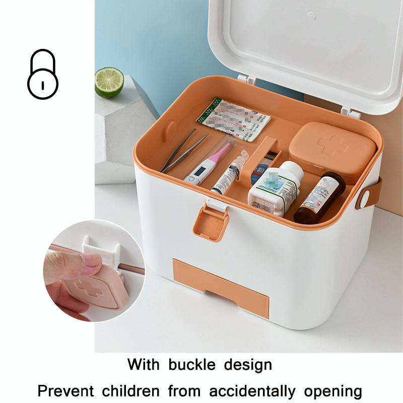 Portable Layered Compartment Medicine Box With Lock(Blue)