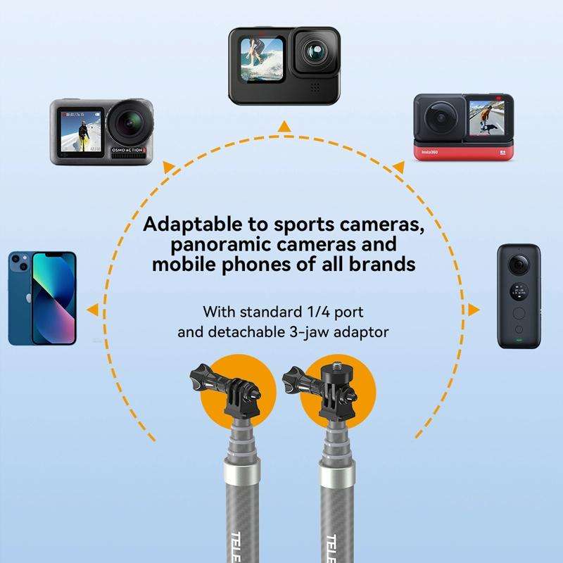 TELESIN 1.2m Carbon Fiber Monopod Selfie Stick With 1/4 Screw For Action Cameras