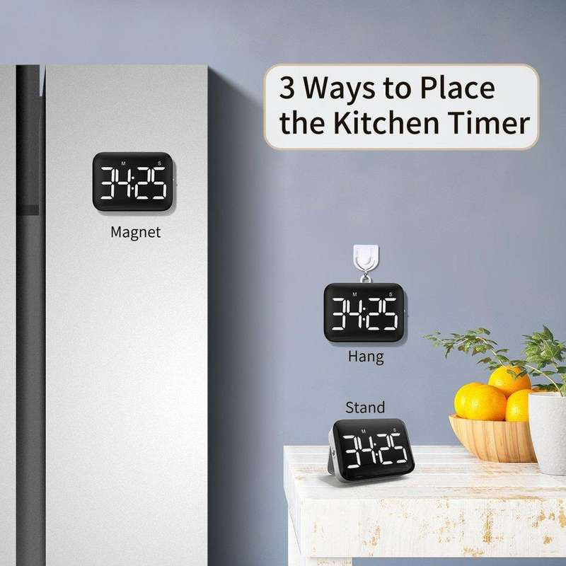 Rechargeable Large Screen LCD Electronic Timing Reminder Alarm Clock Kitchen Baking Timer(Pink)