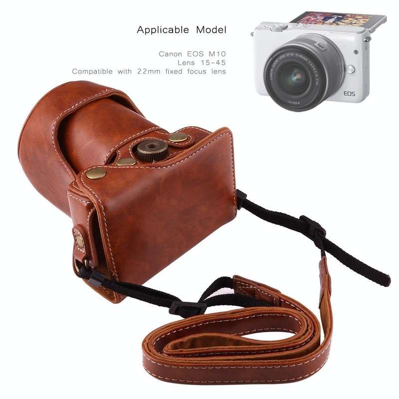 Full Body Camera PU Leather Case Bag with Strap for Canon EOS M10(Brown)