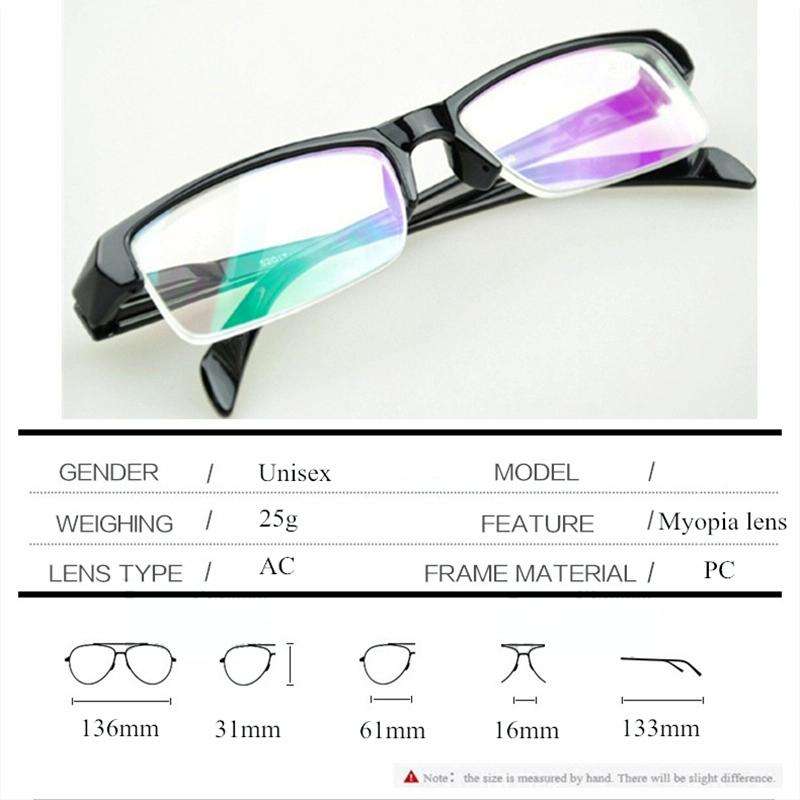 Women Men Half Frame Myopia Glasses HD AC Green Film Lens Myopia Eyeglasses(-2.00D)