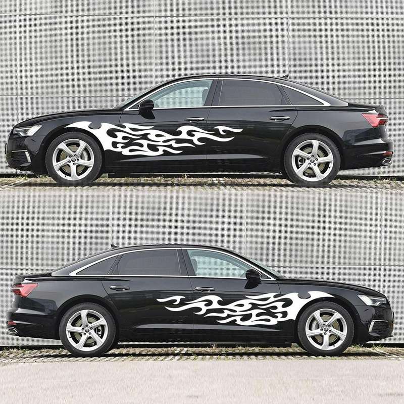 2 PCS/Set D-969 Flame Pattern Car Modified Decorative Sticker(White)