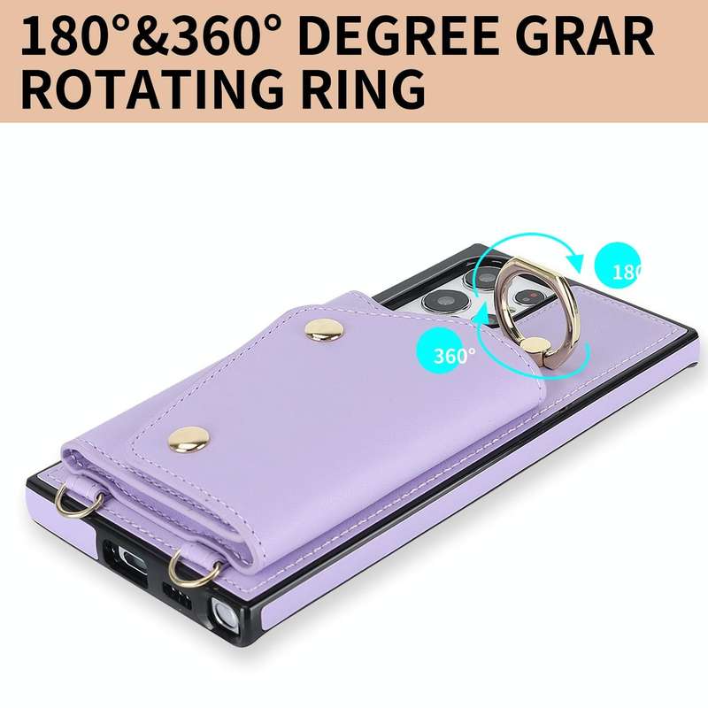 For Samsung Galaxy S22 Ultra 5G Zipper Card Bag Phone Case with Dual Lanyard(Purple)
