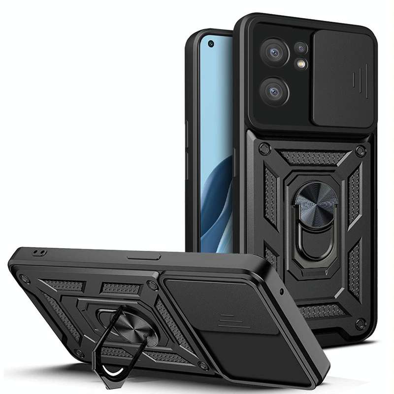 For OPPO Reno7 5G Global / Find X5 Lite Sliding Camera Cover Design TPU+PC Phone Case(Black)