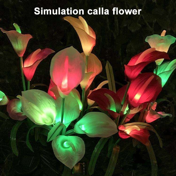 3PCS Simulated Calla Lily Flower 5 Heads Solar Powered Outdoor IP65 Waterproof LED Decorative Law...