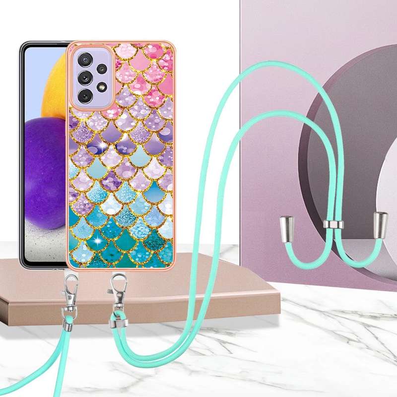 For Samsung Galaxy A23 Electroplating IMD TPU Phone Case with Lanyard(Colorful Scales)