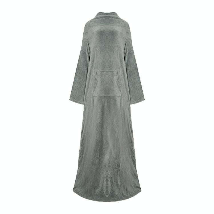 Flannel Long Pullover Warm Blanket with Sleeve(Gray)