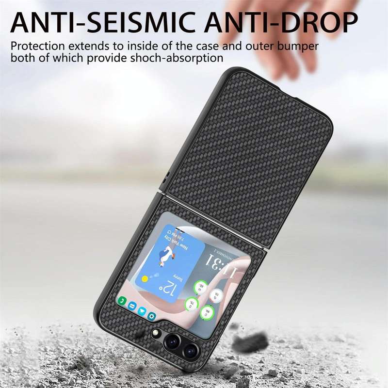 For Samsung Galaxy Z Flip5 Carbon Fiber Fold Back Phone Case(Black)