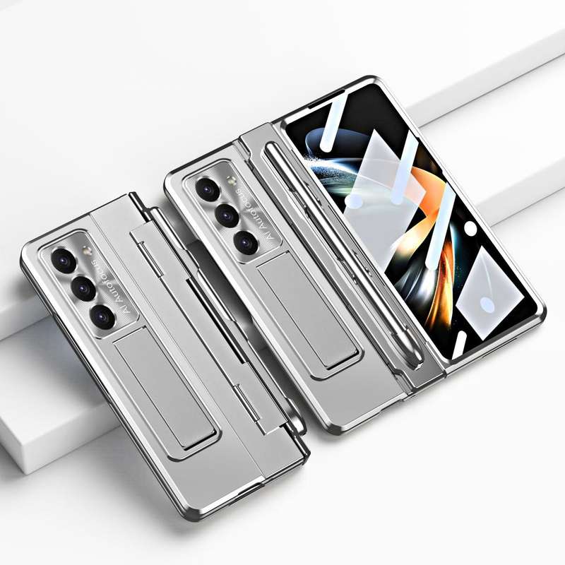 For Samsung Galaxy Z Fold5 5G Integrated Folding Hinge Phone Case with Stylus(Silver)