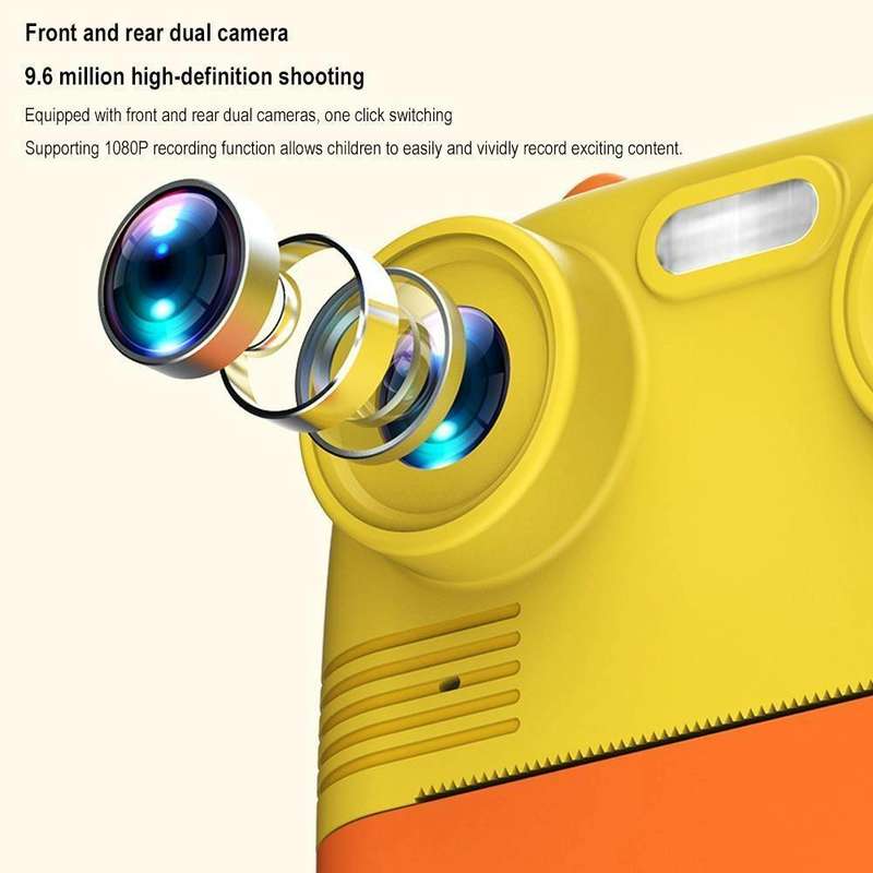 1080P Instant Print Camera 2.8-inch IPS Screen Front and Rear Dual Lens Kids Camera, Spec: Yellow