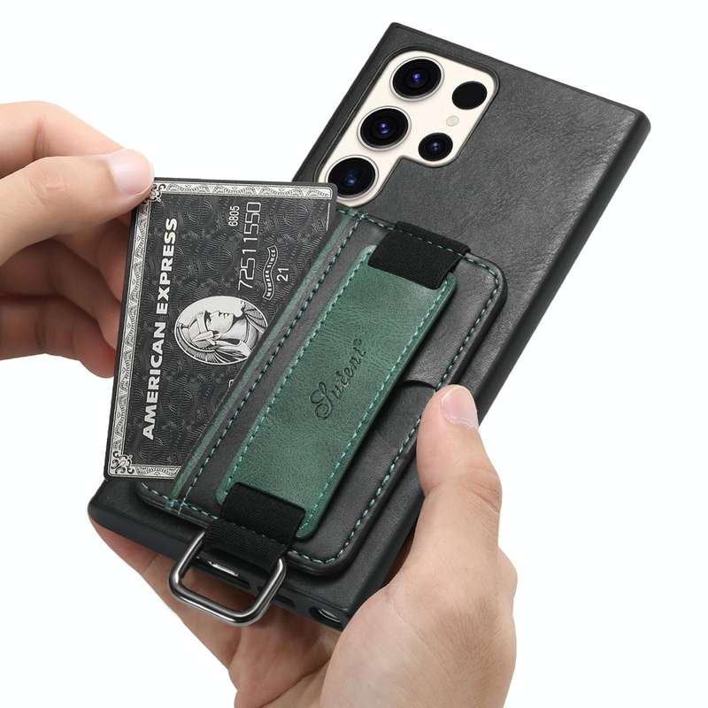 For Samsung Galaxy S23 Ultra 5G Suteni H13 Card Wallet Wrist Strap Holder PU Phone Case(Black)