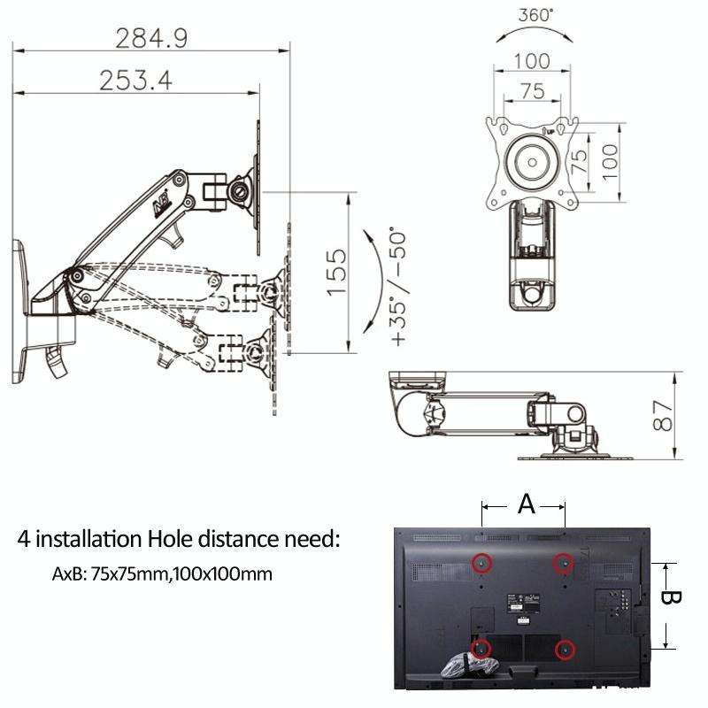 NORTH BAYOU Universal Telescopic Rotating Lifting Monitor Bracket, Model: F120 (Black)