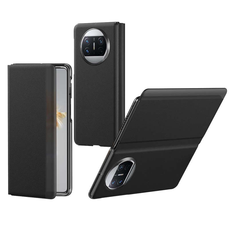 For Huawei Mate X3 Litchi Pattern Foldable Side Window View Protective Phone Case(Black)