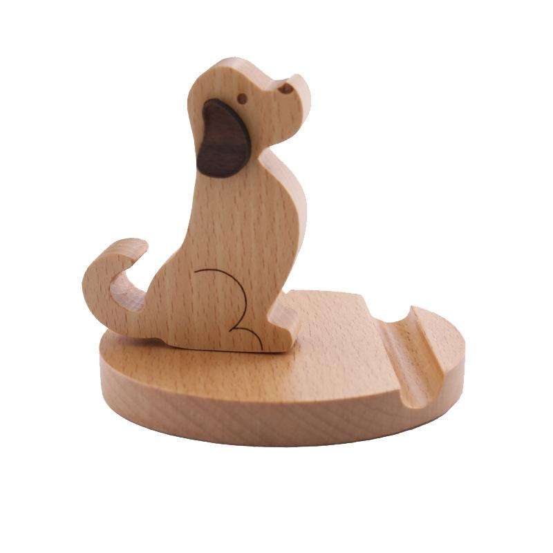 Wooden Mobile Phone Bracket Beech Lazy Mobile Phone Holder,Style: Golden Retriever