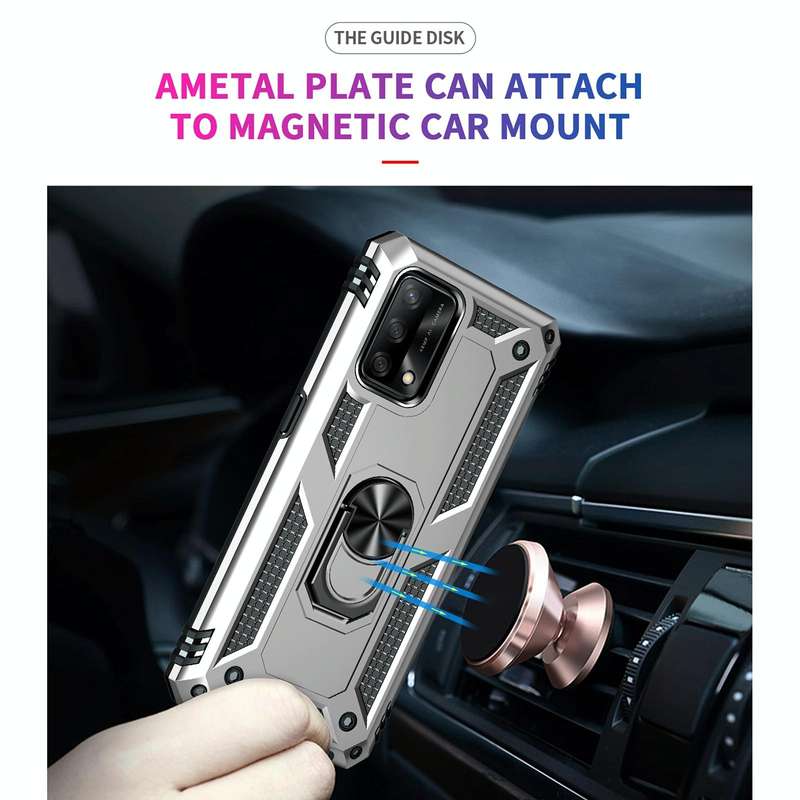 For OPPO A74 4G / F19 Shockproof TPU + PC Protective Case with 360 Degree Rotating Holder(Silver)