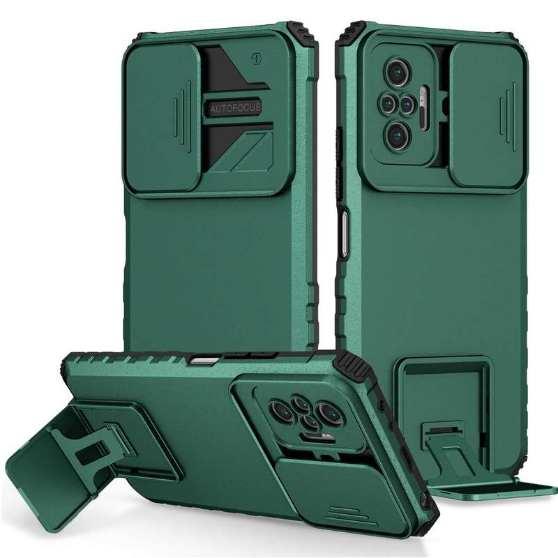 For Xiaomi Redmi Note 10 Pro 4G Stereoscopic Holder Sliding Camshield Phone Case(Green)